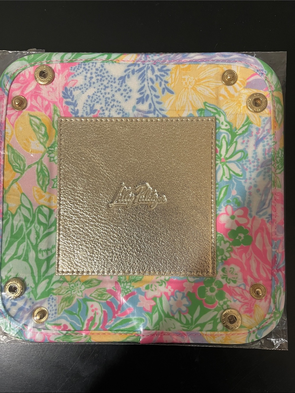 Lilly Pulitzer Floral Multicolor Foldable Tray with Gold Center